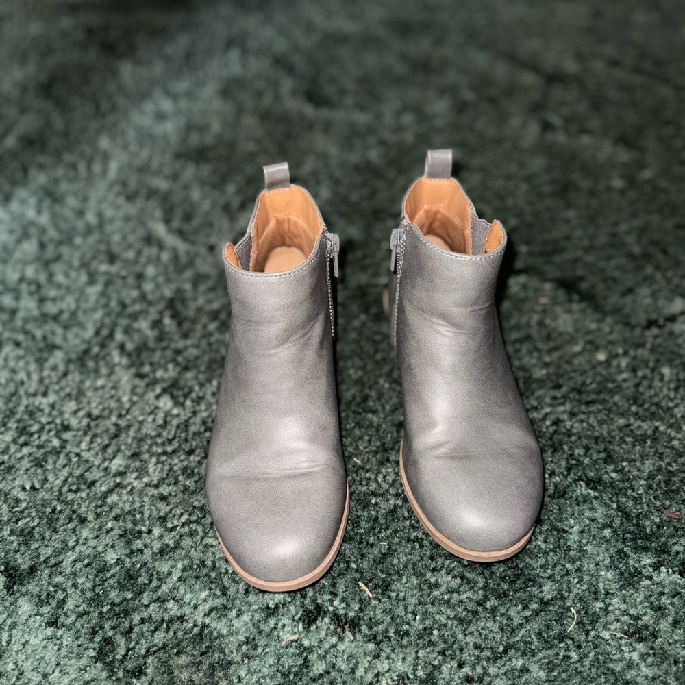 Gray Leather Ankle Boots